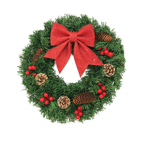 Luoshdecor Christmas Wreath for Front Door,Artificial Pine Garland Light with Red Berries Snow Pine with Bow for Fireplace Window Holiday Decor 15.7 in
