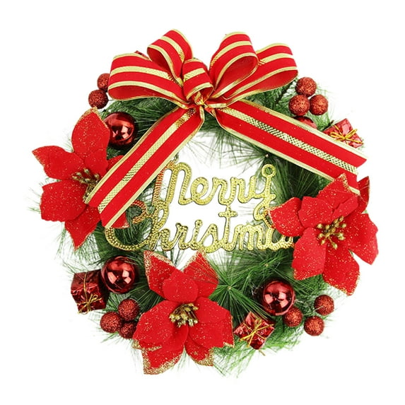 Luoshdecor Christmas Wreaths for Front Door, Artificial Poinsettia Xmas Decoration with Bowknot Berry Wreath for Christmas Window Indoors Outdoors Decor