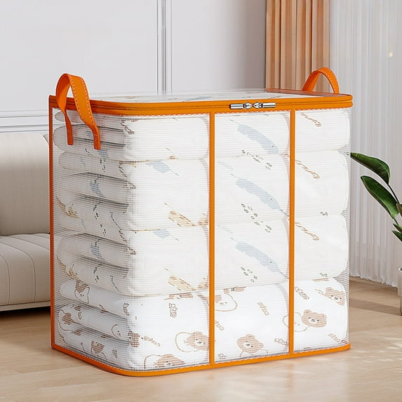 Luoshdecor Clothes Storage Bins with Lids,Clear Clothing Organization Bag with Double Zipper and Handle for Qiult,Blanket,Clothing