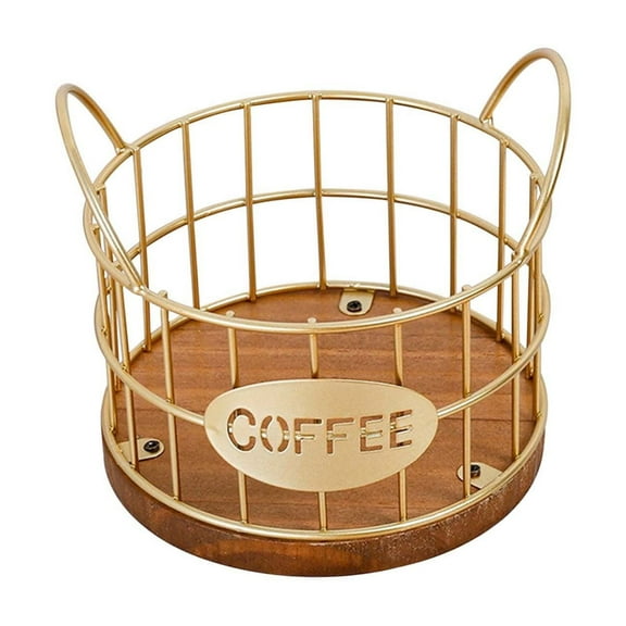 Luoshdecor Coffee Pod Holder,Wire K Cup Storage with Wooden Base - Large Capacity Slim Design for Coffee Bar ,Office Desktop,Kitchen