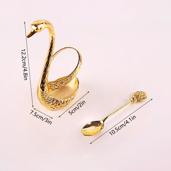 Luoshdecor Coffee Spoon Set,Gold Swan Spoon Fork Holder, Charming Decorative Coffee Spoon Organizer Serving Kit for Home Kitchen Table Decor