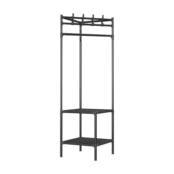 Luoshdecor Corner Coat Rack,with 2 Storage Shelves, Stainless Steel Clothes Racks Corner Hall Tree Clothing Organizer for Bedroom Living Room Office Black