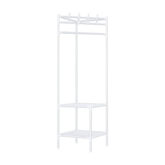 Luoshdecor Corner Coat Rack,with 2 Storage Shelves, Stainless Steel Clothes Racks Corner Hall Tree Clothing Organizer for Bedroom Living Room Office Black