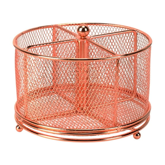 Luoshdecor Cosmetic Organizer Holder 360° Rotating ,Multifunctional Mesh Rotating Desk Box,4 Compartments for Pens, Makeup, Remote Controls