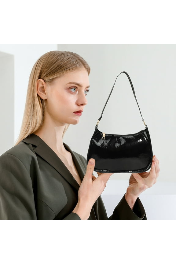 Crescent Shoulder Bags for Women,Patent Leather Tote Handbag Under the Arm Purses Shoulder Bag for Dailt Use