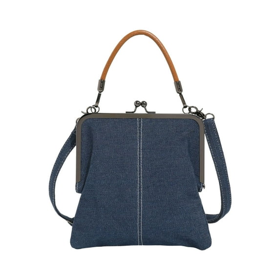 Luoshdecor Crossbody Tote Bags For Women,Mini Blue Canvas Totebag Kiss Lock Purses And Handbags Accessories for Daily Use