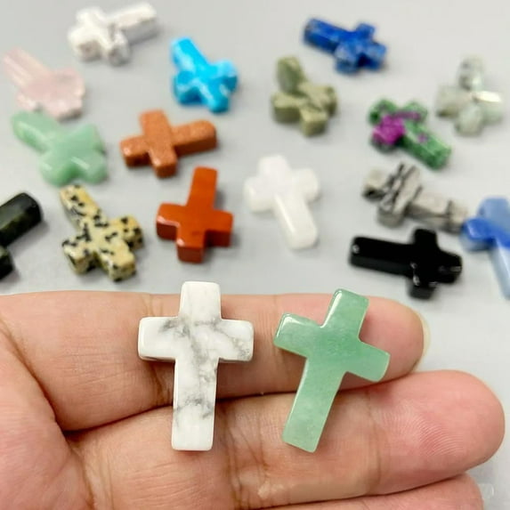 Luoshdecor Crystal Easter Cross Set of 20, Mini Stone Cross Decorations for Kitchen Home Shelf Office Decor