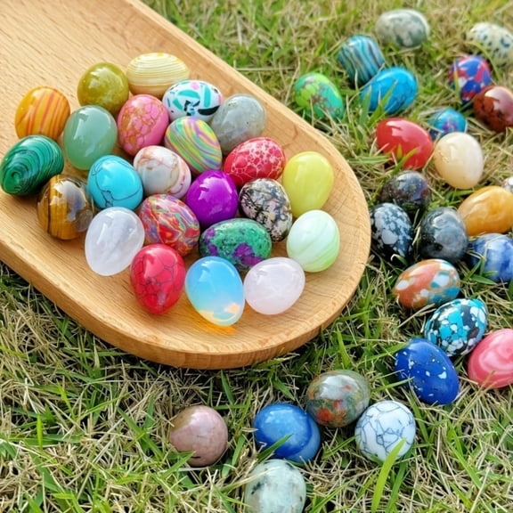 Luoshdecor Crystal Easter Eggs Set of 10, Mini Stone Bird Egg Decorations for Kitchen Home Shelf Office Decor