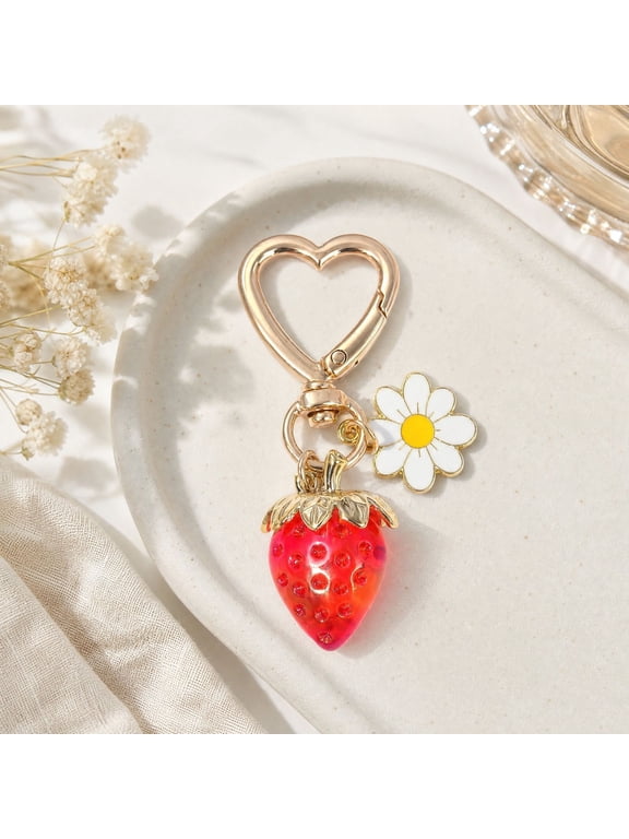 Luoshdecor Cute Strawberry & Flower Keychain,Bag Charms Purse Key Chain,Gift for Women