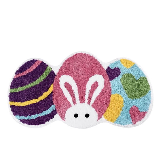 Luoshdecor Easter Egg Shaped Floor Mat - Colorful Bunny Print Non-Slip Rug for Bedroom, Hallway & Dorm Decor