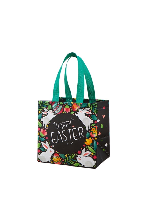 Easter Gift Bag Reusable Easter Shopping Bag, Non-Woven Easter Egg Print Tote Bag for Grocery, Party & Gift Giving (Pastel Colors)