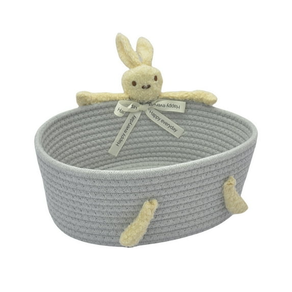 Luoshdecor Easter Handmade Storage Basket, Small Woven Decorative Bin with Rabbit Design for Desktop, Entryway, Nursery & Organizing