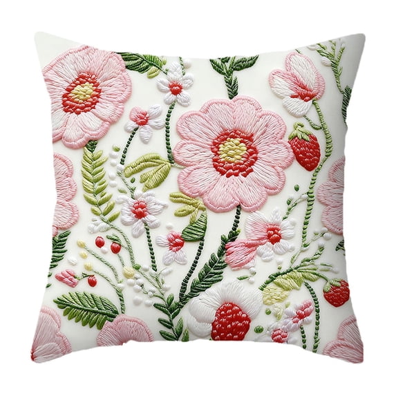 Luoshdecor Embroidered Throw Pillow Cover 18x18 Inch, Boho Square Flower Embroidery Pillowcase for Bedroom Sofa Farmhouse Decor
