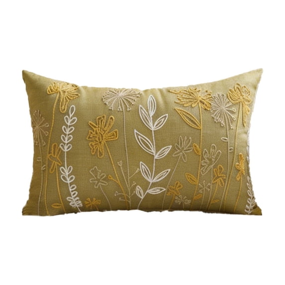 Luoshdecor Embroidered Wildflower Pillow Case,Spring Summer Herbs Throw Pillowcover for Sofa Couch Bed,Green