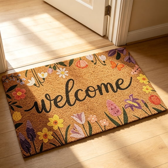 Luoshdecor Fall Floral Welcome Mats,Anti-Slip Decorative Outdoor Doormats for Home Porch Entry Decor