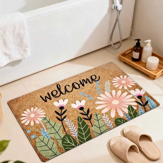 Luoshdecor Fall Floral Welcome Mats,Anti-Slip Decorative Outdoor Doormats for Home Porch Entry Decor