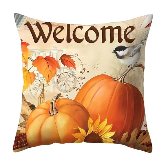 Luoshdecor Fall Throw Pillow Cover,18"x18" Rustic Pumpkin Maple Leaves Thanksgiving Pillows Case for Autumn Bed Sofa Home Decorations