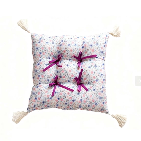 Luoshdecor Farmhouse Floral Chair Cushion,Fabric Non Slip Soft Comfortable Chair Pads with Bow Tassel for Kitchen Chairs Office Decor 15.7 in