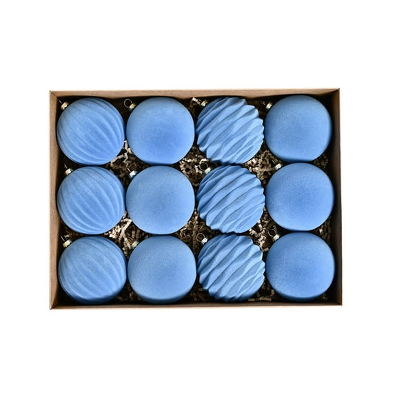 Luoshdecor Flocked Ornaments for Christmas Tree Decorations,12 Pcs Shatterproof Velvet Ball Ornament for Xmas Holiday Decor