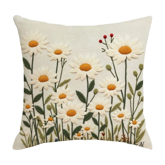 Luoshdecor Floral Embroidered Throw Pillow Covers,18x18in,Boho Spring Cozy Flower Pillowcase for Living Room Couch Sofa Bed