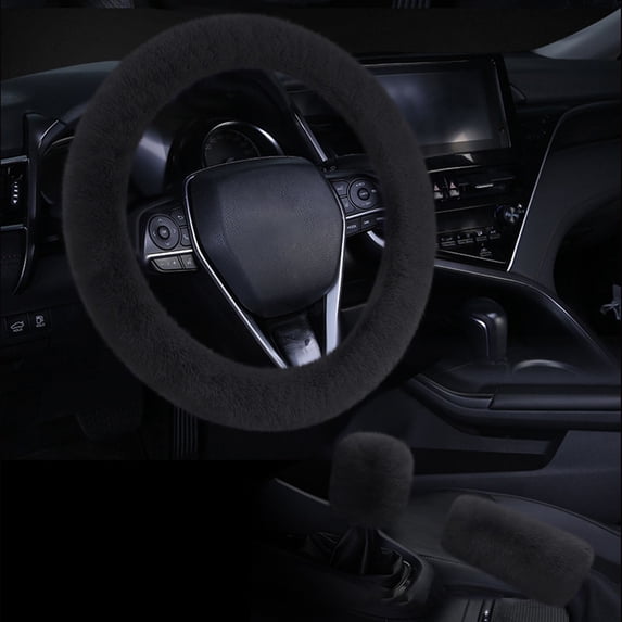 Luoshdecor Fluffy Car Steering Wheel Cover Set- Gear Shift Cover & Handbrake Cover & Steering Wheel Protector Soft Warm Non-Slip Car Decoration for Men Women