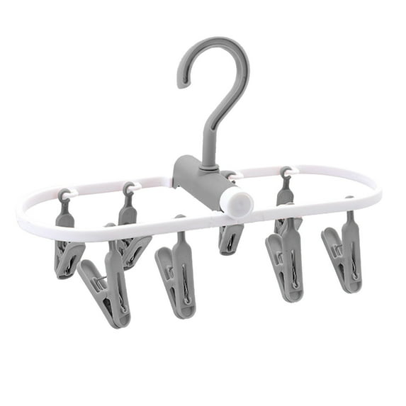 Luoshdecor Folding Clothes Drying Hanger with 8 Clips, Plastic Portable Socks Hangers for Home, Travel, Camping, College