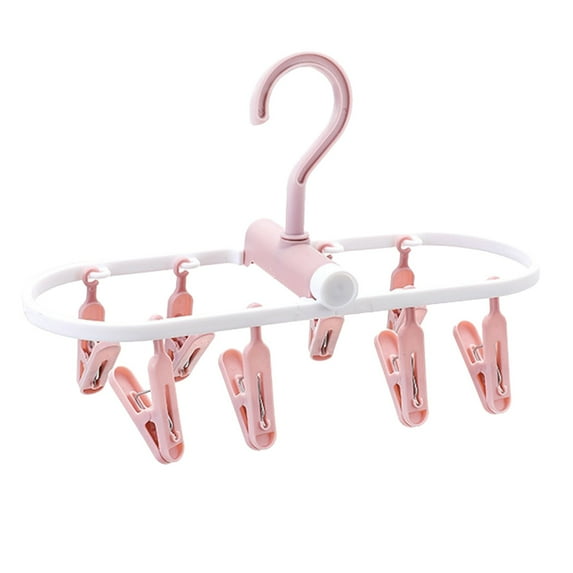 Luoshdecor Folding Clothes Drying Hanger with 8 Clips, Plastic Portable Socks Hangers for Home, Travel, Camping, College