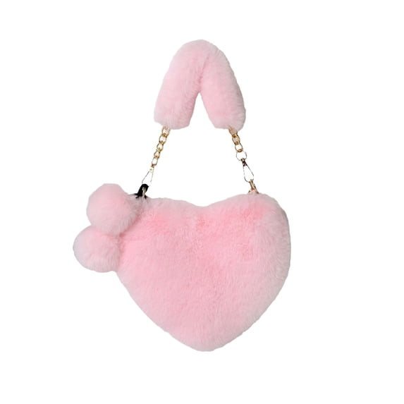 Luoshdecor Furry Heart Shaped Purse,Shoulder Bag Crossbody Handbag for Women,Pink