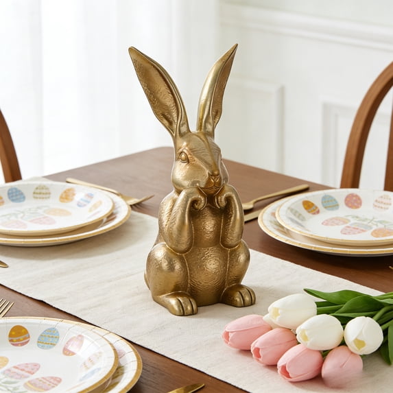 Luoshdecor Gold Bunny Statue,Resin Vintage Rabbits Easter Table Decor,Spring Gift for Home Indoor Decoration