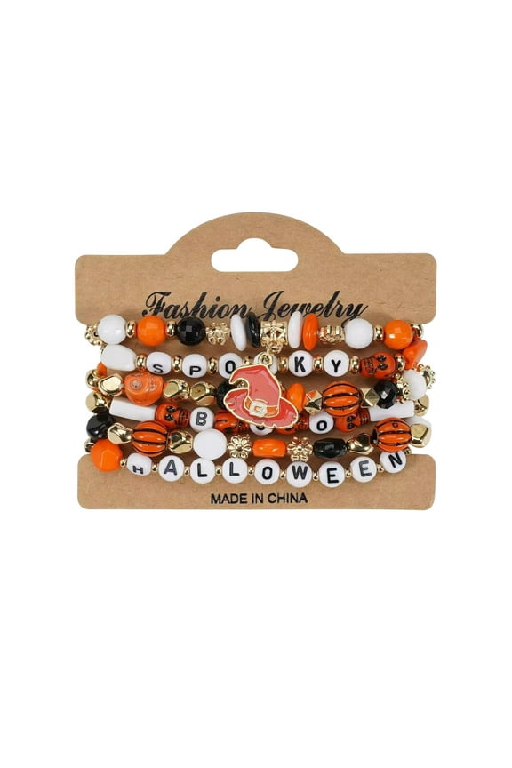 Halloween Bracelets Multilayered Stackable Beaded for Women,Cute Multi Layered Bat Pumpkin Ghost Bracelet Artificial Crystal Bracelets for Parties,Vacations