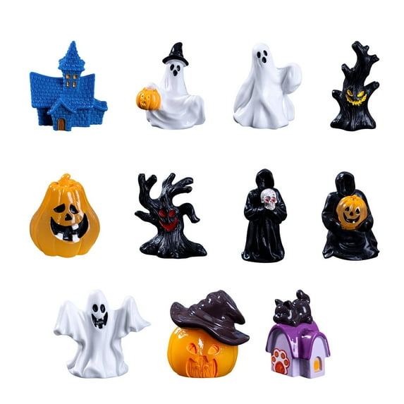 Luoshdecor Halloween Miniature Figurines,Pumpkin Ghost Skull Mini Garden Decor Accessories,Tiny Resin Figures Decorations Gifts for Outdoor House Decoration Party