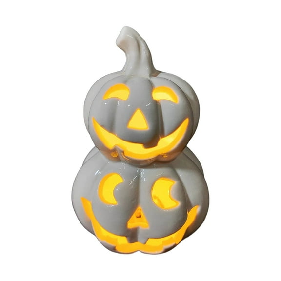 Luoshdecor Halloween Pumpkin Lanterns Light Decor,Ceramics Light up Pumpkin Battery Operated for Outdoor, Indoor, Haunted House