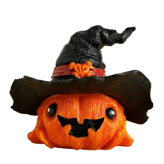 Luoshdecor Halloween Pumpkin Witch Figurine ,Mini Resin Tabletop Decor Holiday Cute Orange Witch Statues for Table Window Home Decor