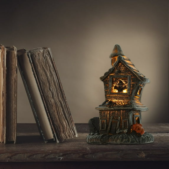 Luoshdecor Halloween Village Houses Light,Mini Spooky Miniature Haunted House Light,Resin Table Decor Scary Gothic Party Decorations