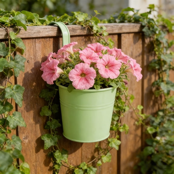 Luoshdecor Hanging Flower Pots,Small Metal Hanging Planter with Detachable Hooks for Home Garden Balcony Decor