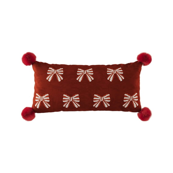 Luoshdecor Holiday Throw Pillow 16x24 in, Winter Soft Velvet Decorative Bow Pillow for Christmas Valentine's Day Couch, Sofa,Bed