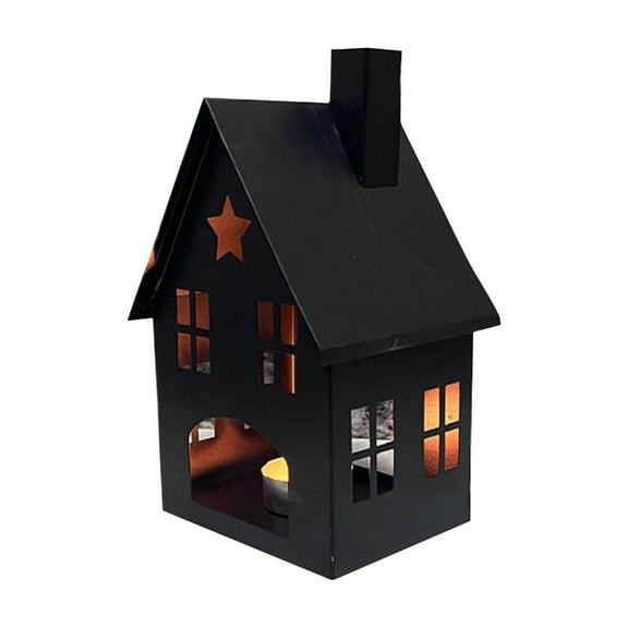Luoshdecor House Shape Metal Candles Holder,Black Vintage Decorative Candlestick for Table Iron Tealight Candle Holder 7.9 in