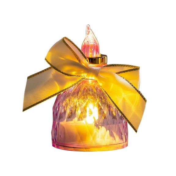 Luoshdecor LED Crystal Candle Light with Bow,Table Centrepiece Flameless Candles Clear Small Tea Light for Wedding Birthday Christmas Decorations