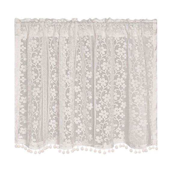 Luoshdecor Lace Half Window Sheer Curtains,Boho White Floral Curtains Valance for Kitchen, Living Room and Bedroom