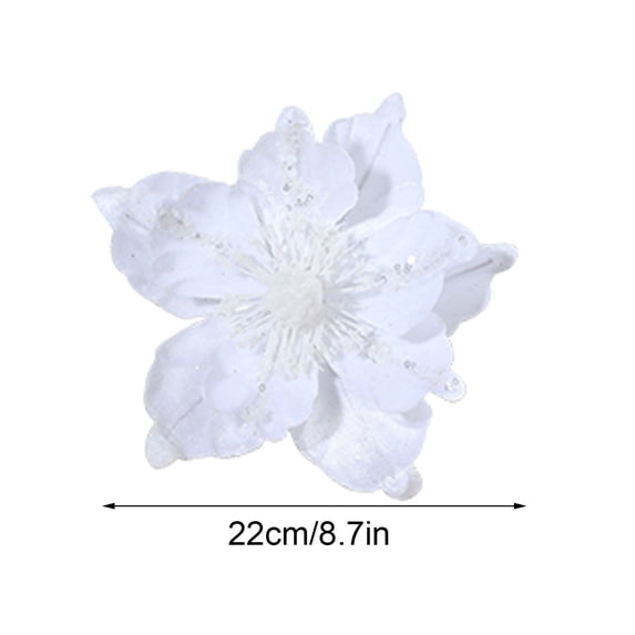 Luoshdecor Large Glitter Christmas Flower ,Artificial Magnolia Flowers Velvet Christmas Tree Ornaments for Xmas New Year Party Wedding Holiday DIY Decorations 8.7 in