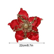 Luoshdecor Large Glitter Christmas Flower ,Artificial Magnolia Flowers Velvet Christmas Tree Ornaments for Xmas New Year Party Wedding Holiday DIY Decorations 8.7 in