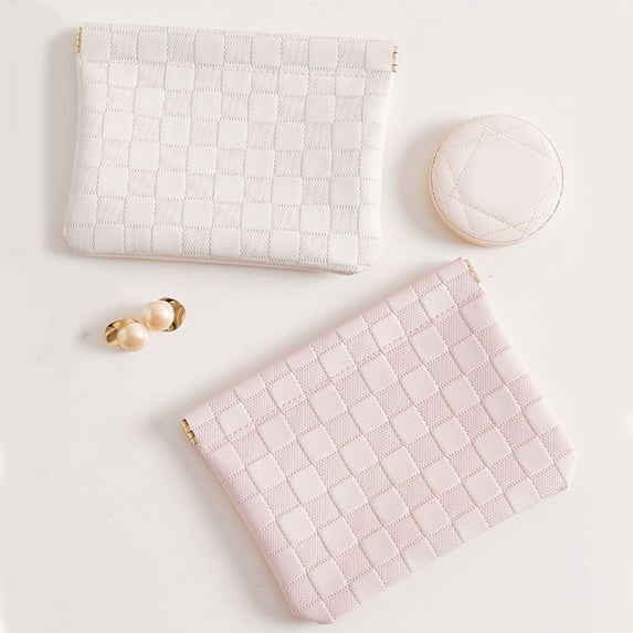 Luoshdecor Leather Pocket Cosmetic Bag,Travel Plaid Coin Purse Travel Toiletry Bags Gift for Women