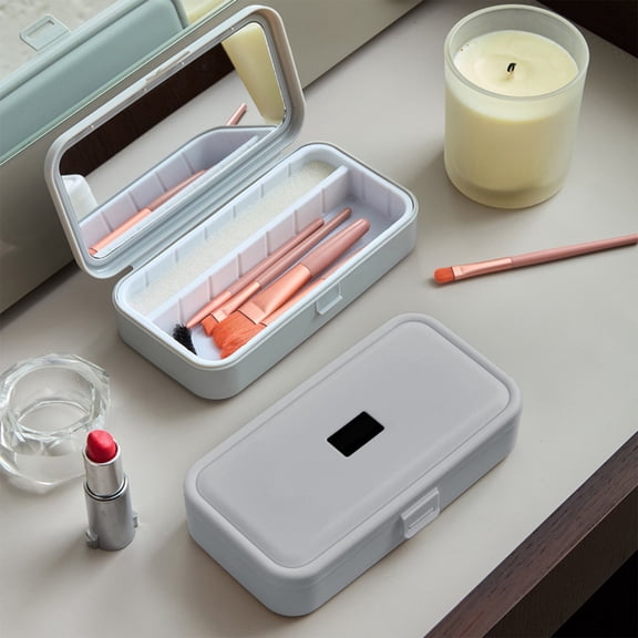 Luoshdecor Makeup Brush Storage Box,Portable Beauty tool Case with Mirror for Travel