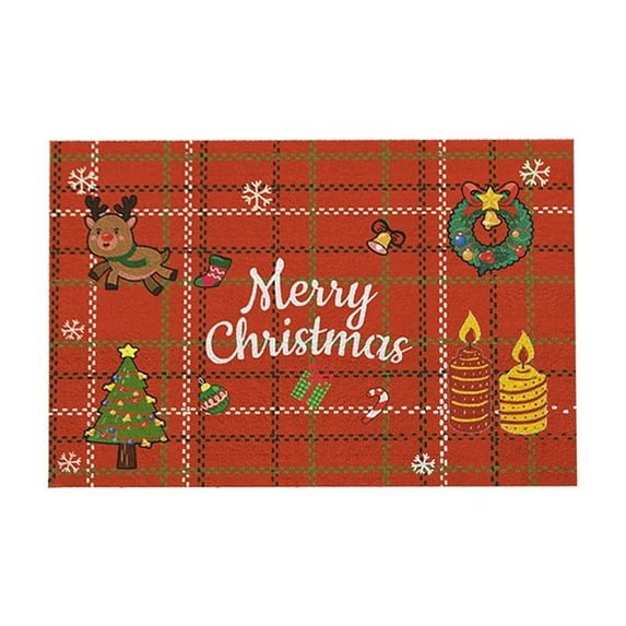 Luoshdecor Merry Christmas Door Rugmat，15.7x23.6 in Rectangular Soft Plush Xmas Theme Mat for Home Kitchen Winter Pary Decor