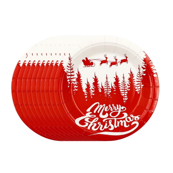 Luoshdecor Merry Christmas Plates,10Pcs-7in Tree Holiday Paper Plates Party Supplies Disposable Dinnerware for Christmas Holiday Celebration