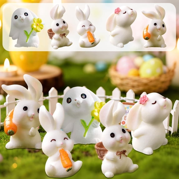 Luoshdecor Mini Bunny Figurines,Cute Resin Rabbit Miniatures for Cake Toppers, Desk & Car Decorations