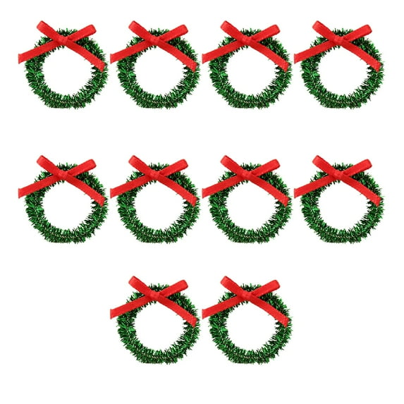 Luoshdecor Mini Christmas Tinsel Wreaths,10 Pcs Xmas Crafts Artificial Bow Wreath for Christmas Tree Party Decoration