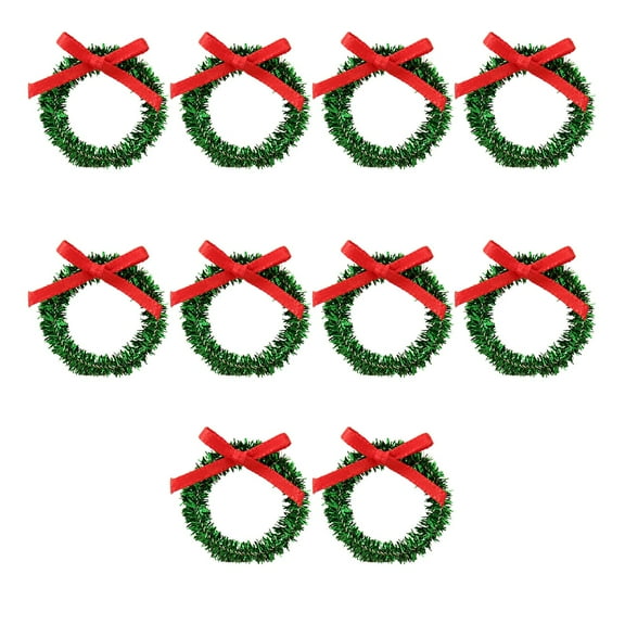 Luoshdecor Mini Christmas Tinsel Wreaths,10 Pcs Xmas Crafts Artificial Bow Wreath for Christmas Tree Party Decoration