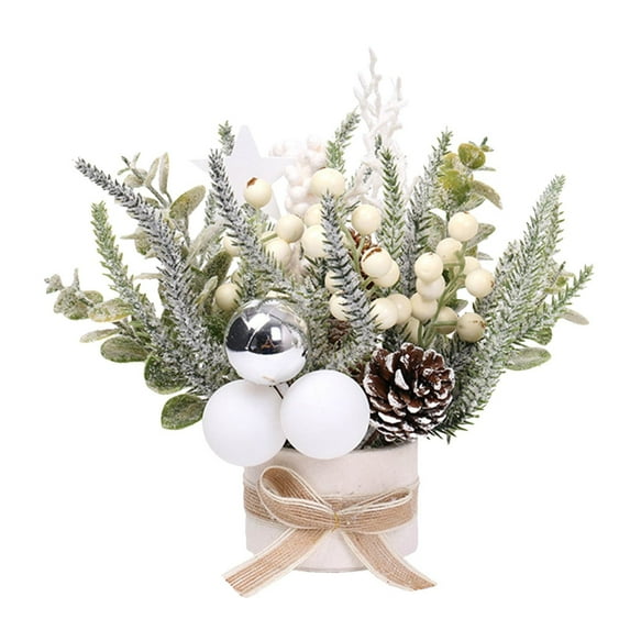 Luoshdecor Mini Tabletop Christmas Tree ,Artificial Little Potted with Pinecone Berries, for Home Holiday Party Xmas Decor 9 in