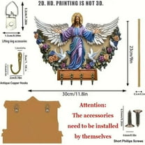 Luoshdecor Nativity Wall-Mounted Key Holder,Christmas Farmhouse Wooden Key Rack with 4 Key Hooks,for Entryway Home Decor